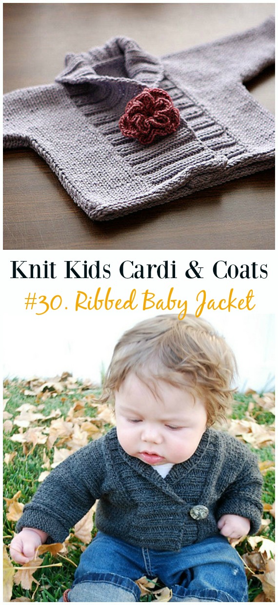 Ribbed Baby Jacket Free Knitting Pattern - #Knit Kids #Cardigan Sweater Coat Free Patterns