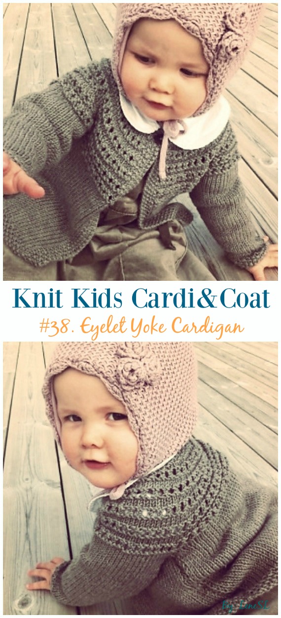 Eyelet Yoke Cardigan Free Knitting Pattern - #Knit Kids #Cardigan Sweater Coat Free Patterns