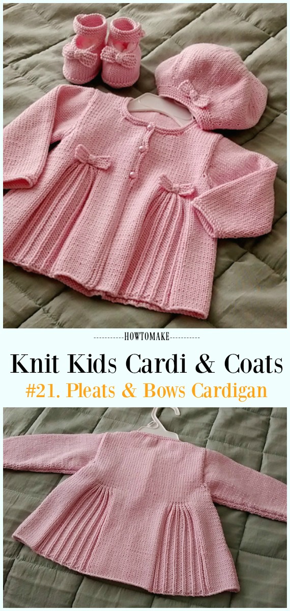 Pleats & Bows Cardigan Free Knitting Pattern - #Knit Kids #Cardigan Sweater Free Patterns