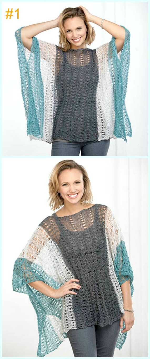 Crochet Eyelet Summer Poncho Free Pattern-Light Weight Spring Summer #Poncho; Free #Crochet; Patterns