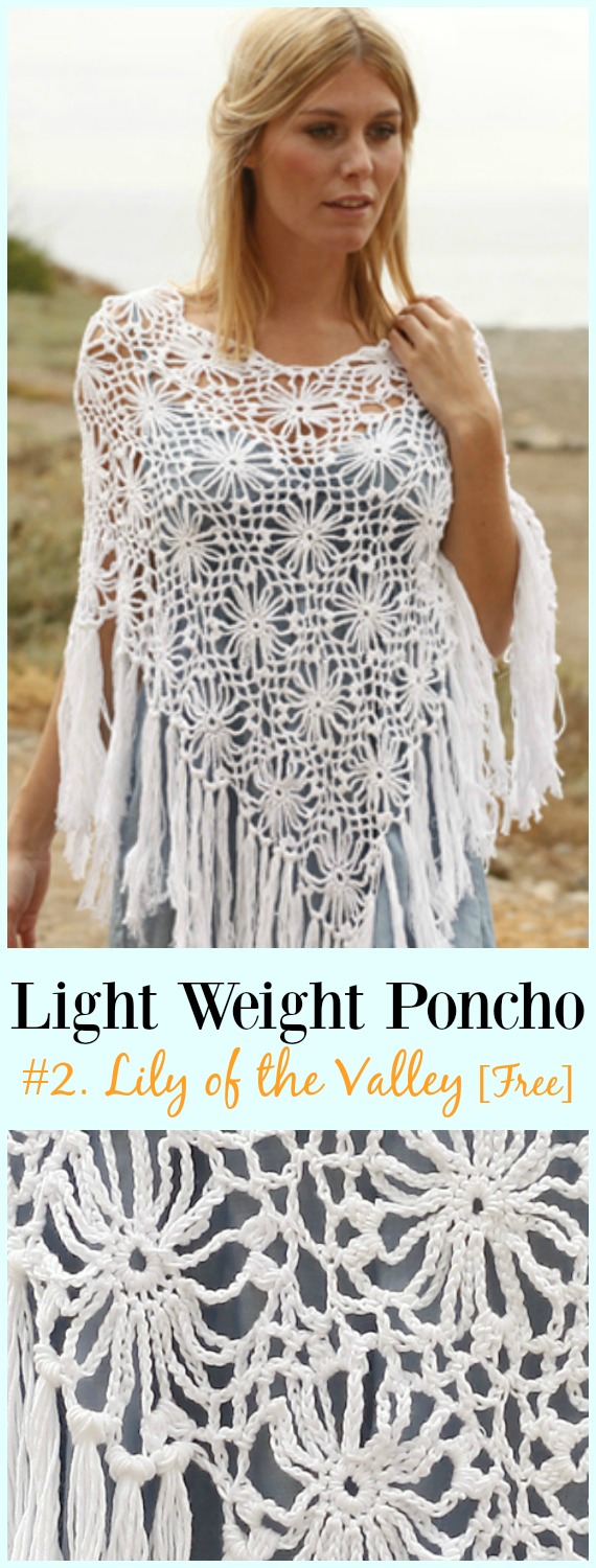 Crochet Lily of the Valley Poncho Free Pattern-Light Weight Spring Summer #Poncho; Free #Crochet; Patterns