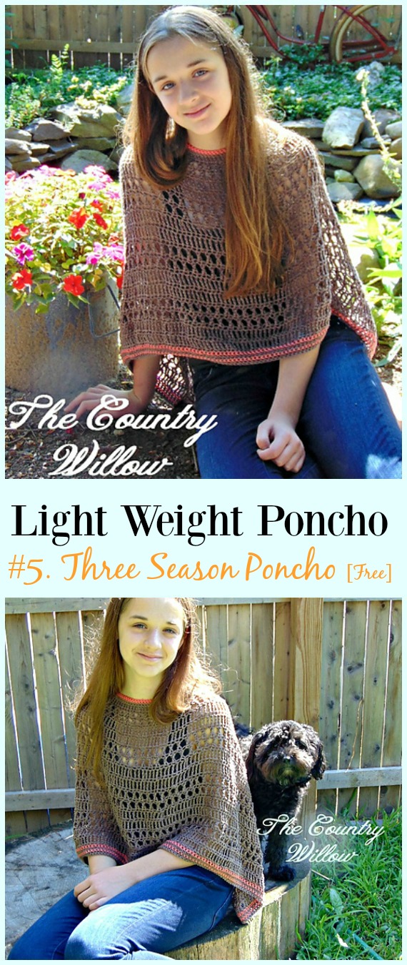 Crochet Three Season Poncho Free Pattern-Light Weight Spring Summer #Poncho; Free #Crochet; Patterns