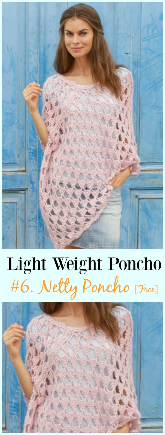 Crochet Netty Poncho Free Pattern-Light Weight Spring Summer #Poncho; Free #Crochet; Patterns