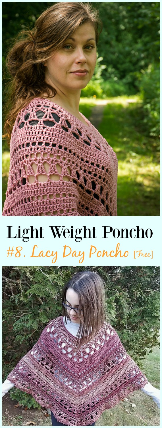 Crochet Lacy Day Poncho Free Pattern-Light Weight Spring Summer #Poncho; Free #Crochet; Patterns