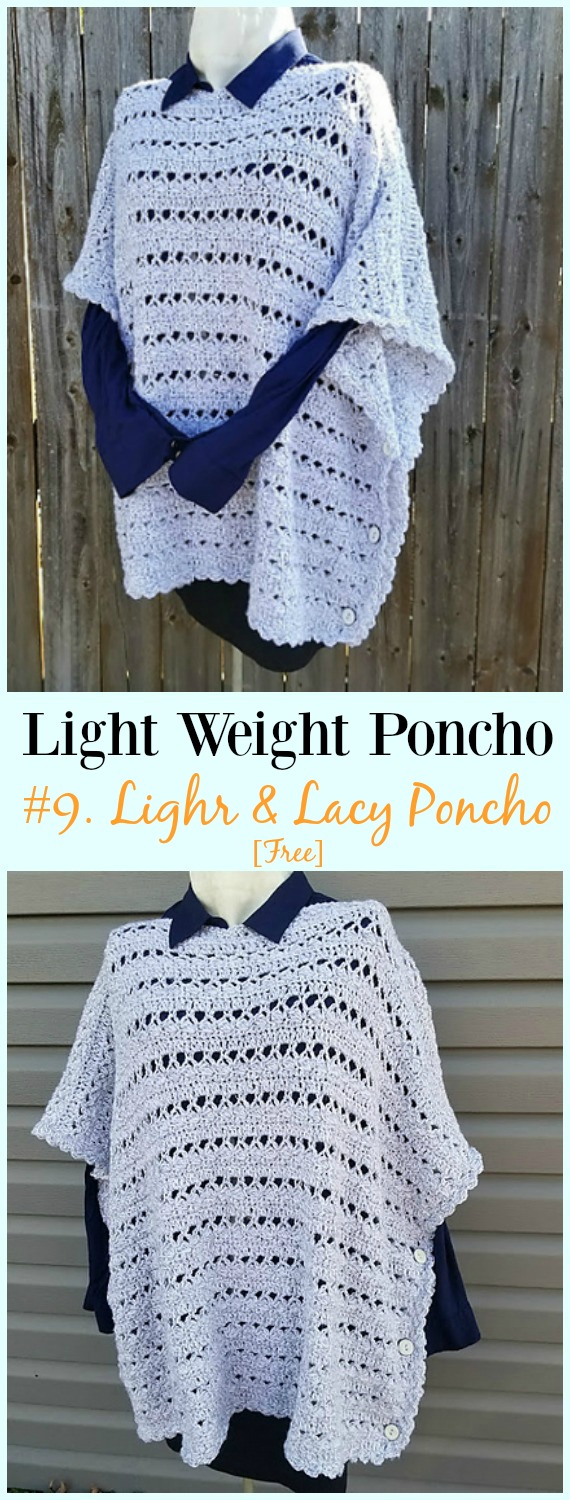 Crochet Light & Lacy Poncho Free Pattern-Light Weight Spring Summer #Poncho; Free #Crochet; Patterns