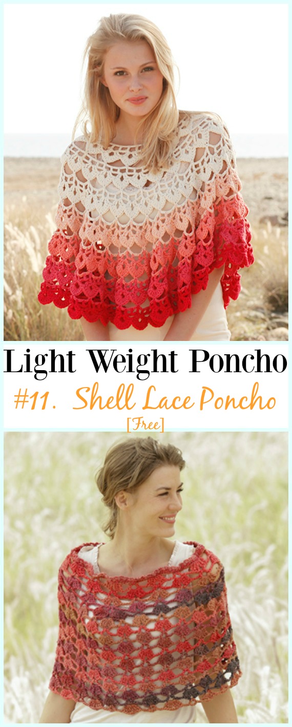 Crochet Shell Lace Poncho Free Patterns -Light Weight Spring Summer #Poncho; Free #Crochet; Patterns