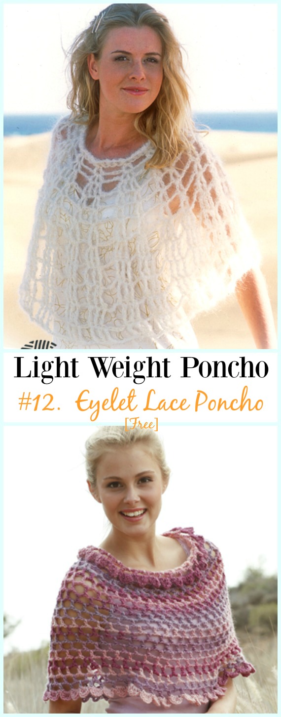 Crochet Big Eyelet Poncho Free Pattern-Light Weight Spring Summer #Poncho; Free #Crochet; Patterns
