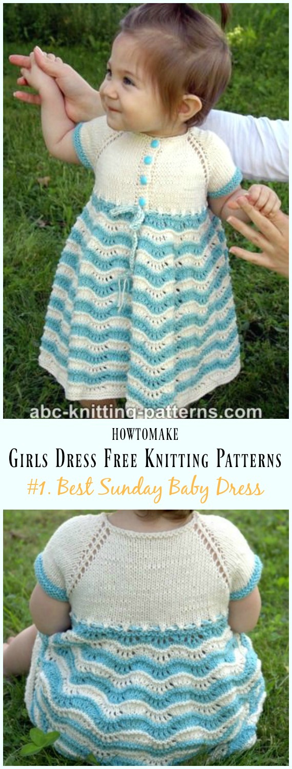 Best Sunday Baby Dress Free Knitting Pattern - Little Girls #Dress Free #Knitting Patterns