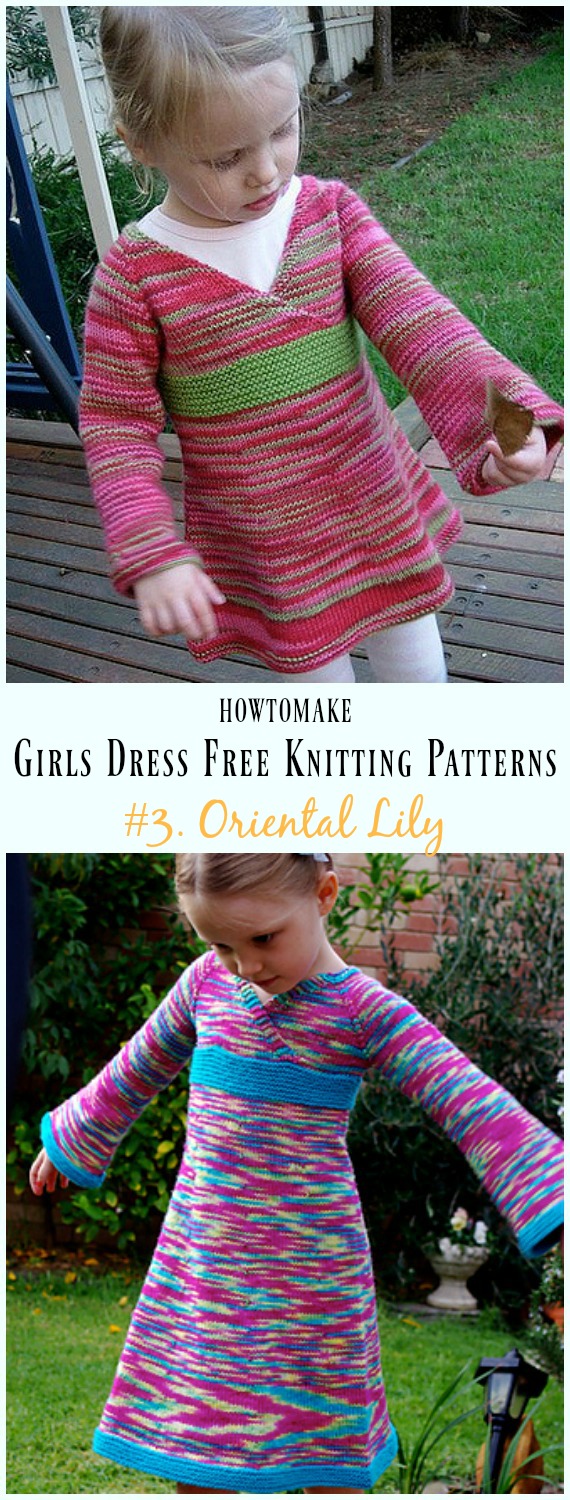 Oriental Lily Dress Free Knitting Pattern - Little Girls #Dress Free #Knitting Patterns