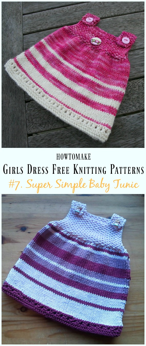 Super Simple Baby Tunic Dress Free Knitting Pattern - Little Girls #Dress Free #Knitting Patterns