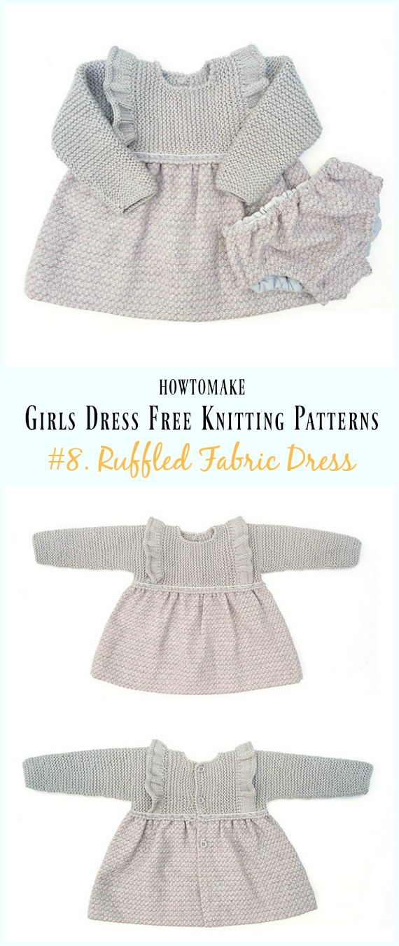 Ruffled Fabric Dress Free Knitting Pattern - Little Girls #Dress Free #Knitting Patterns