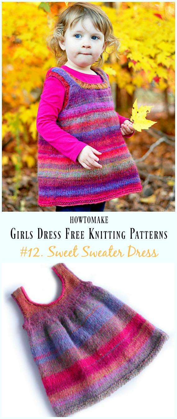 Sweet Sweater Dress Free Knitting Pattern - Little Girls #Dress Free #Knitting Patterns