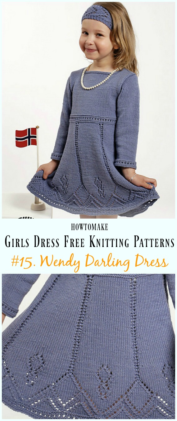 Wendy Darling Dress Free Knitting Pattern - Little Girls #Dress Free #Knitting Patterns