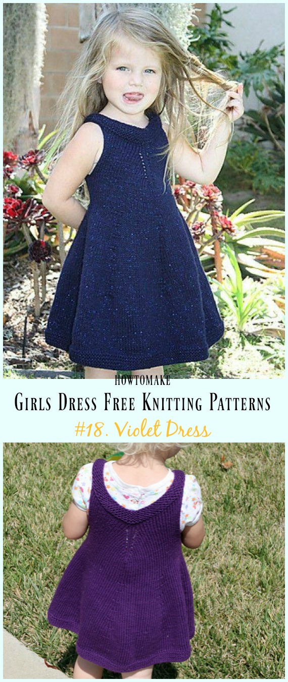 kids Violet Dress Free Knitting Pattern - Little Girls #Dress Free #Knitting Patterns