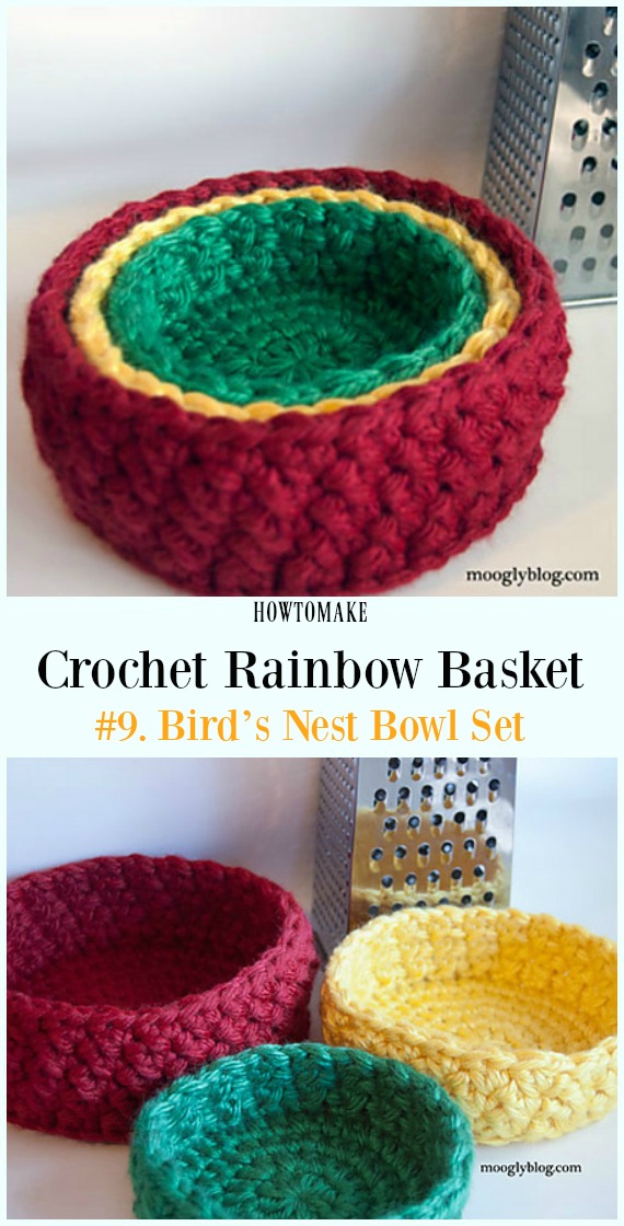 Bird’s Nest Bowl Set Free Crochet Pattern - #Crochet Rainbow #Basket Free Patterns