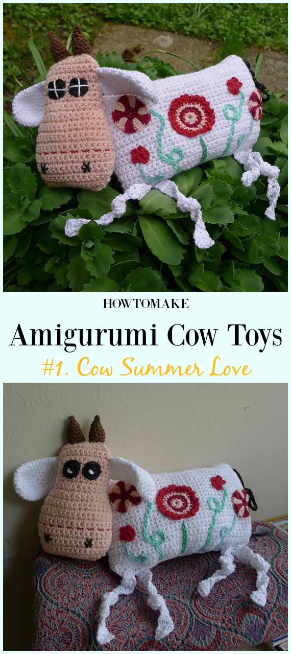 Crochet Cow Summer Love Amigurumi Free Pattern- #Amigurumi #Cow Toy Plushies Free Crochet Patterns