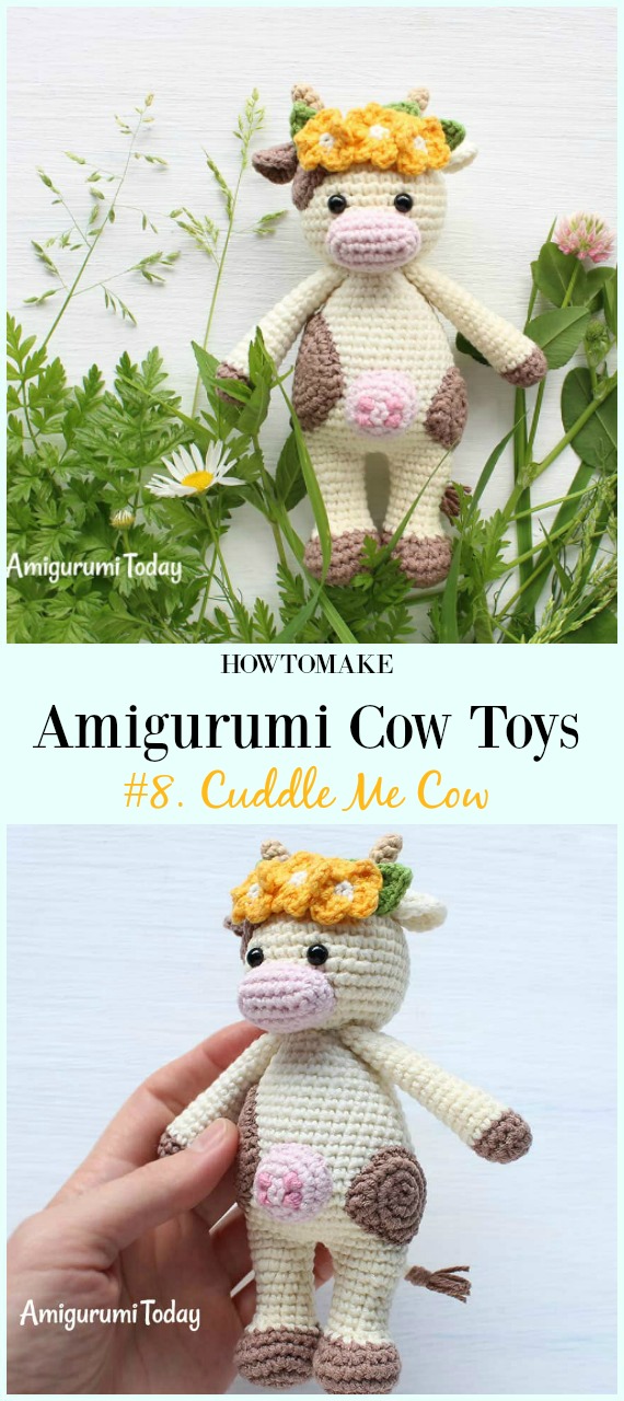 Crochet Cuddle Me Cow Amigurumi Free Pattern- #Amigurumi #Cow Toy Plushies Free Crochet Patterns