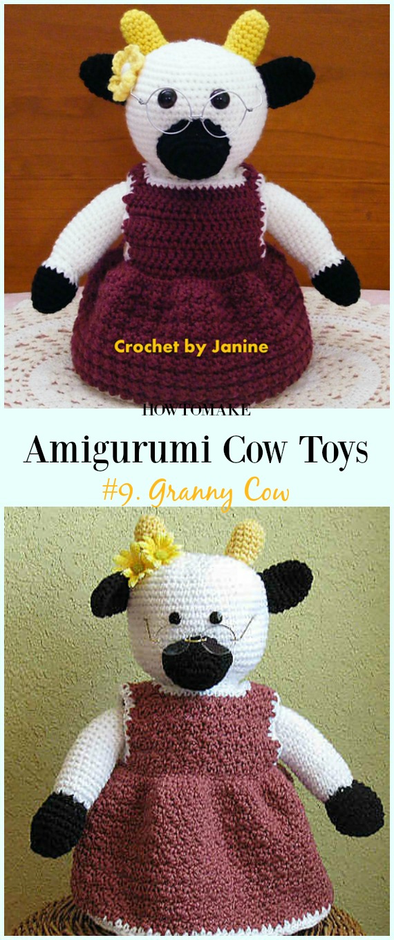 Crochet Granny Cow Amigurumi Free Pattern- #Amigurumi #Cow Toy Plushies Free Crochet Patterns