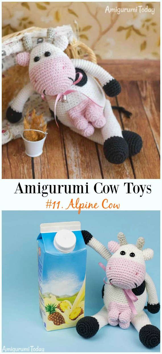 Crochet Alpine Cow Amigurumi Free Pattern- #Amigurumi #Cow Toy Plushies Free Crochet Patterns