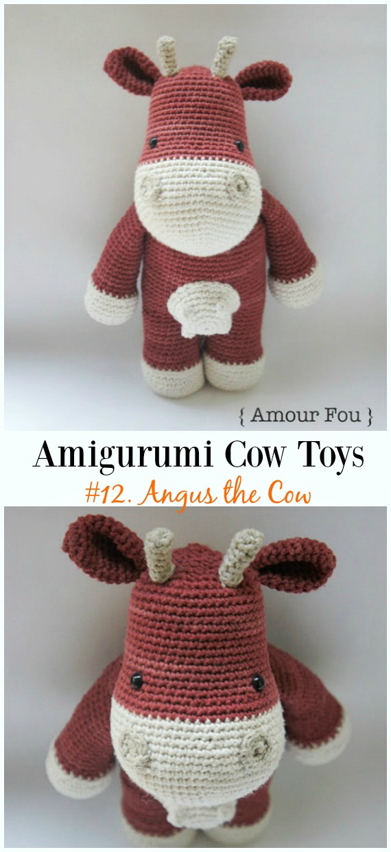 Crochet Angus the Cow Amigurumi Free Pattern- #Amigurumi #Cow Toy Plushies Free Crochet Patterns