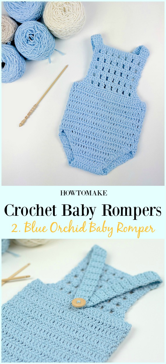 Blue Orchid Baby Romper Free Crochet Pattern - Baby #Romper #Crochet Patterns
