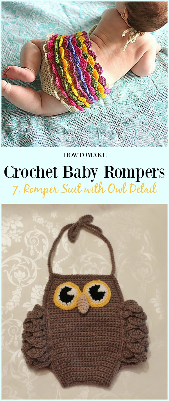 Romper Suit with Owl Detail Crochet Pattern - Baby #Romper #Crochet Patterns