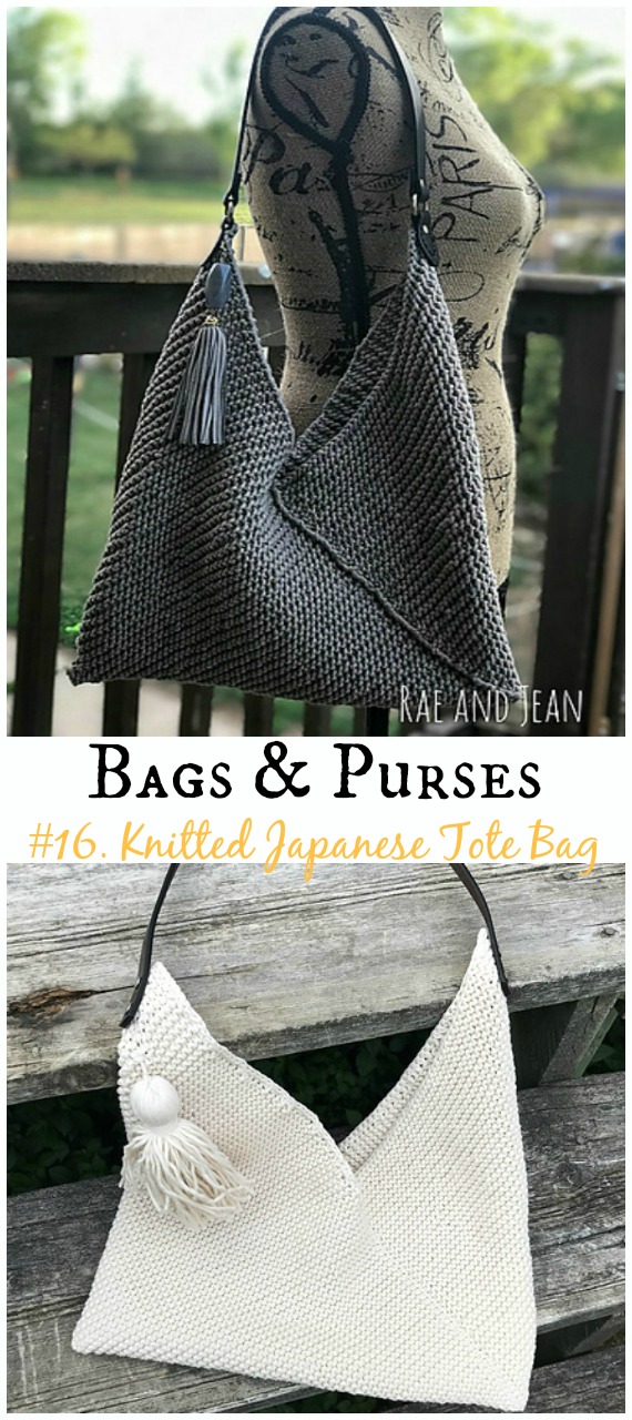 Knitted Japanese Tote Bag Free Knitting Pattern - #Bags & Purses Free #Knitting Patterns