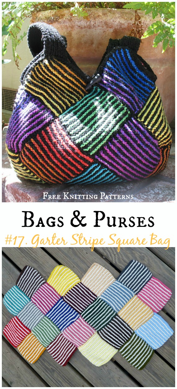 Garter Stripe Square Bag Free Knitting Pattern - #Bags & Purses Free #Knitting Patterns