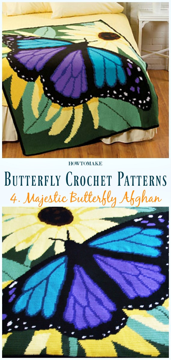 Majestic Butterfly Afghan Free Crochet Pattern - Free #Butterfly; #Crochet; Patterns