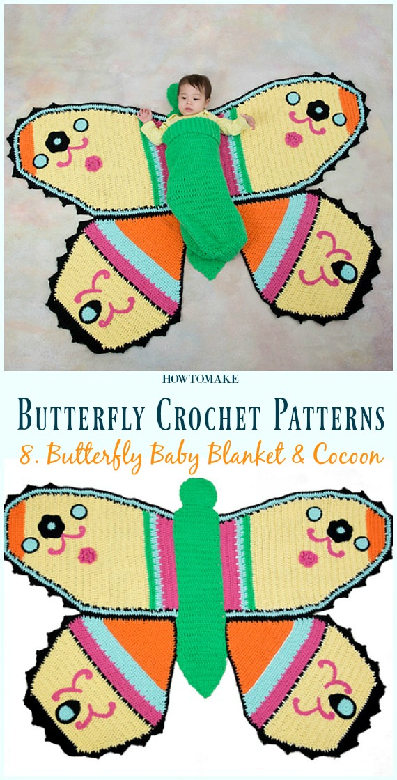 Butterfly Baby Blanket & Cocoon Free Crochet Pattern - Free #Butterfly; #Crochet; Patterns