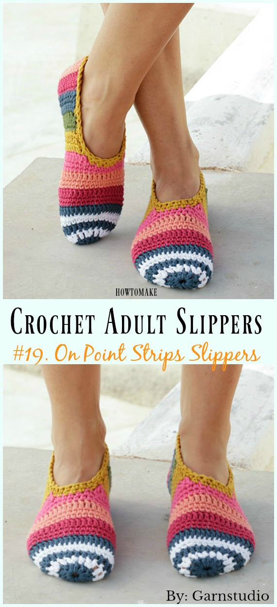 On Point Strips Slippers Crochet Free Pattern - #Crochet; Adult #Slippers; Free Patterns