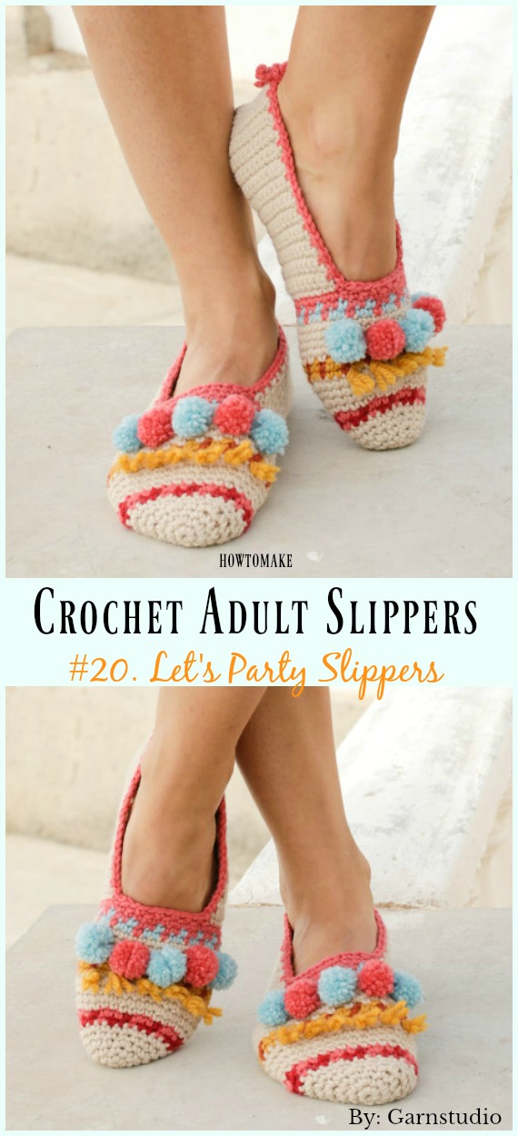 Let's Party Crochet Free Pattern - #Crochet; Adult #Slippers; Free Patterns