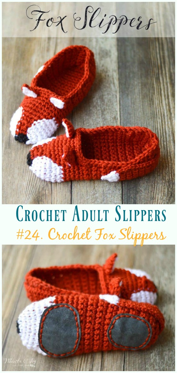 Fox Slippers Crochet Free Pattern - #Crochet; Adult #Slippers; Free Patterns