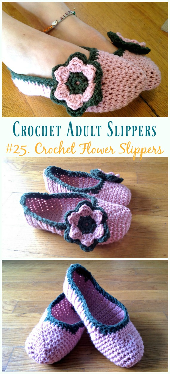 Crochet Flower Slippers Free Pattern - #Crochet; Adult #Slippers; Free Patterns