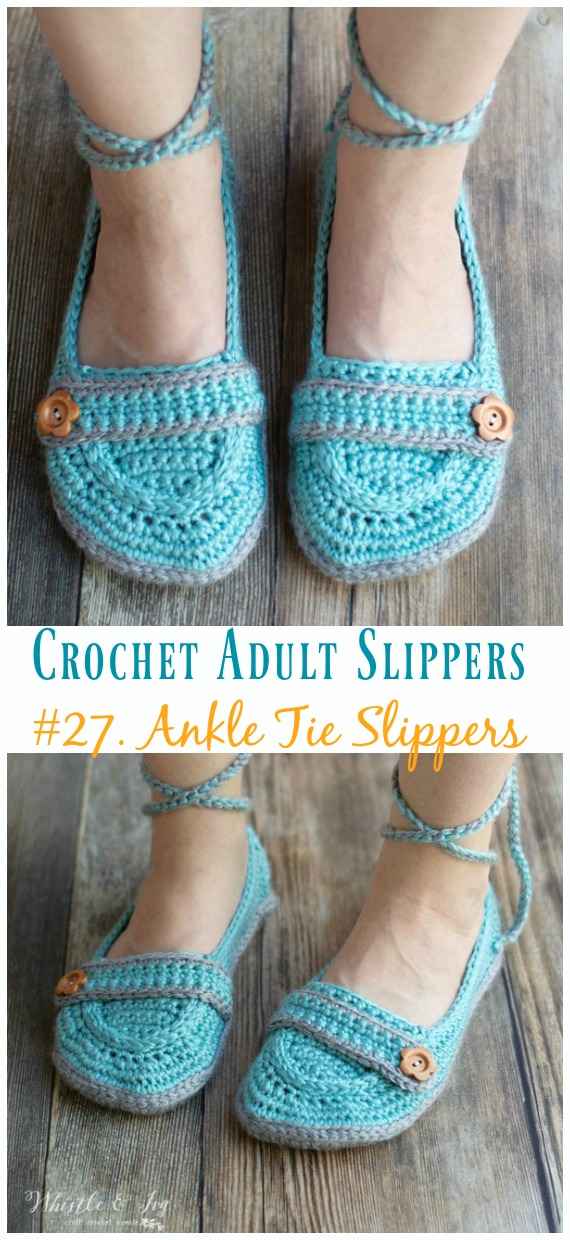 Ankle Tie Slippers Free Crochet Pattern - #Crochet; Adult #Slippers; Free Patterns