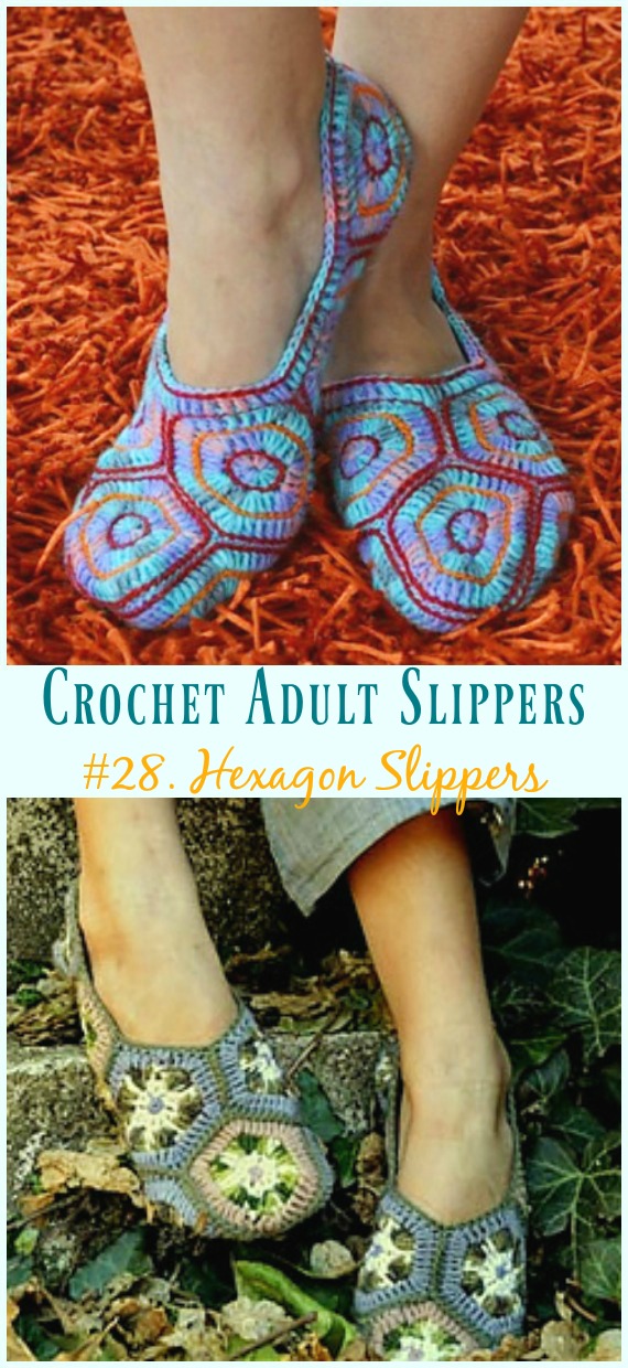 Hexagon Slippers Free Crochet Pattern - #Crochet; Adult #Slippers; Free Patterns