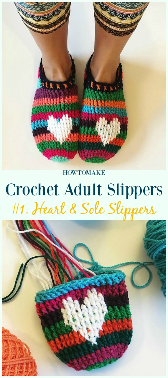 Heart & Sole Slippers Crochet Free Pattern - #Crochet; Adult #Slippers; Free Patterns