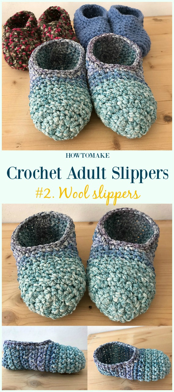 Wool slippers Crochet Free Pattern - #Crochet; Adult #Slippers; Free Patterns