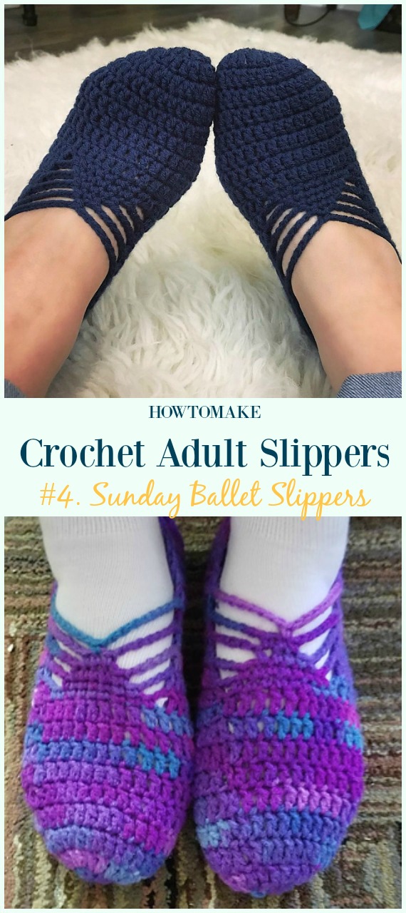Sunday Ballet Slippers Crochet Free Pattern - #Crochet; Adult #Slippers; Free Patterns