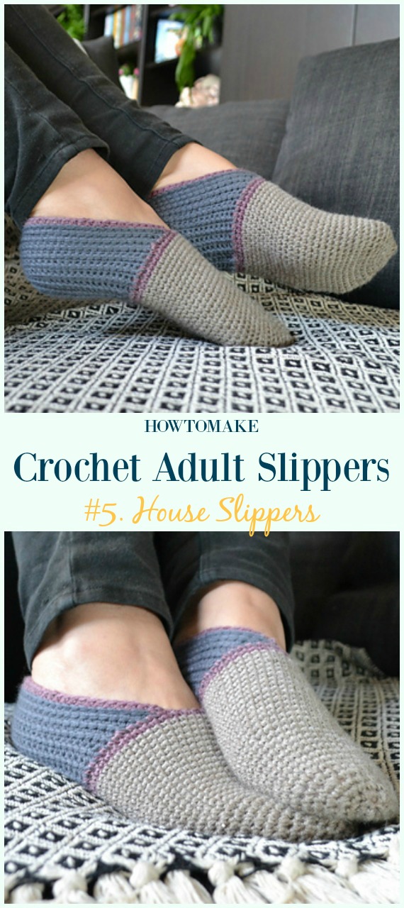 House Slippers Crochet Free Pattern - #Crochet; Adult #Slippers; Free Patterns