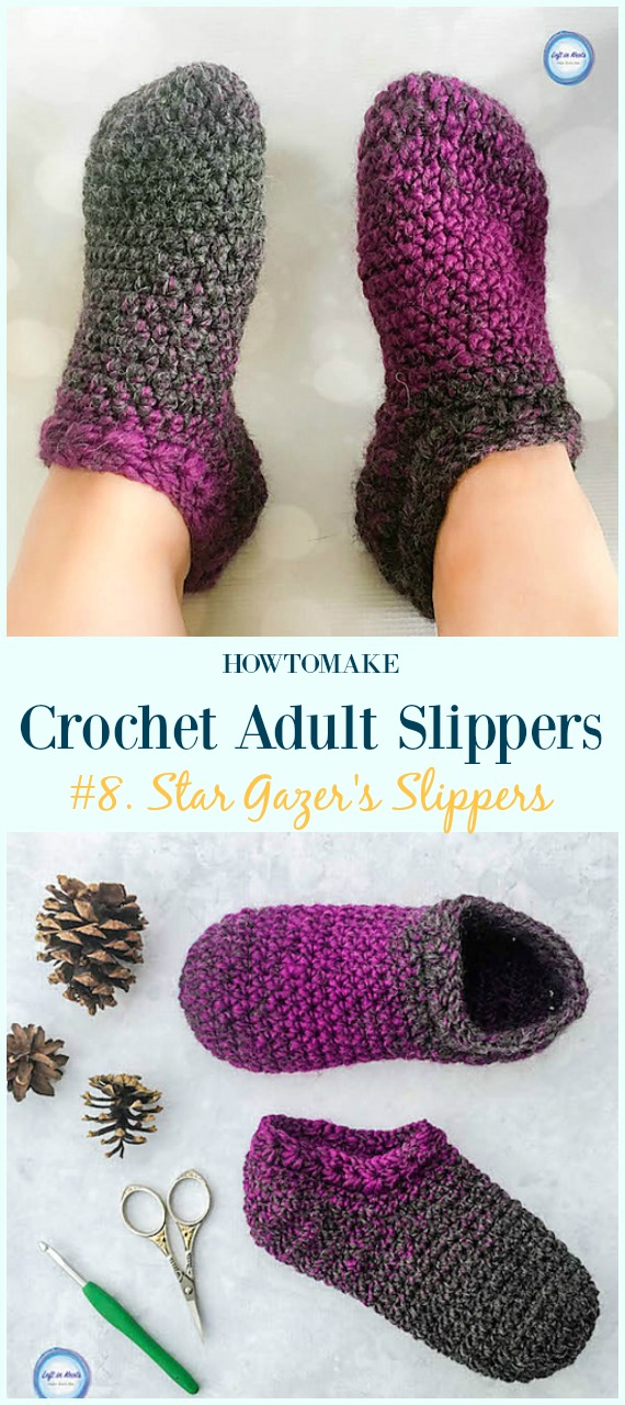 Star Gazer's Slipper Socks Crochet Free Pattern - #Crochet; Adult #Slippers; Free Patterns