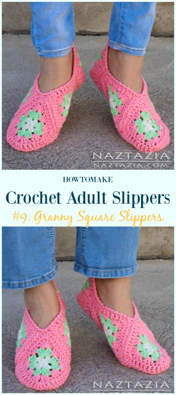 Granny Square Slippers Crochet Free Pattern & Video - #Crochet; Adult #Slippers; Free Patterns
