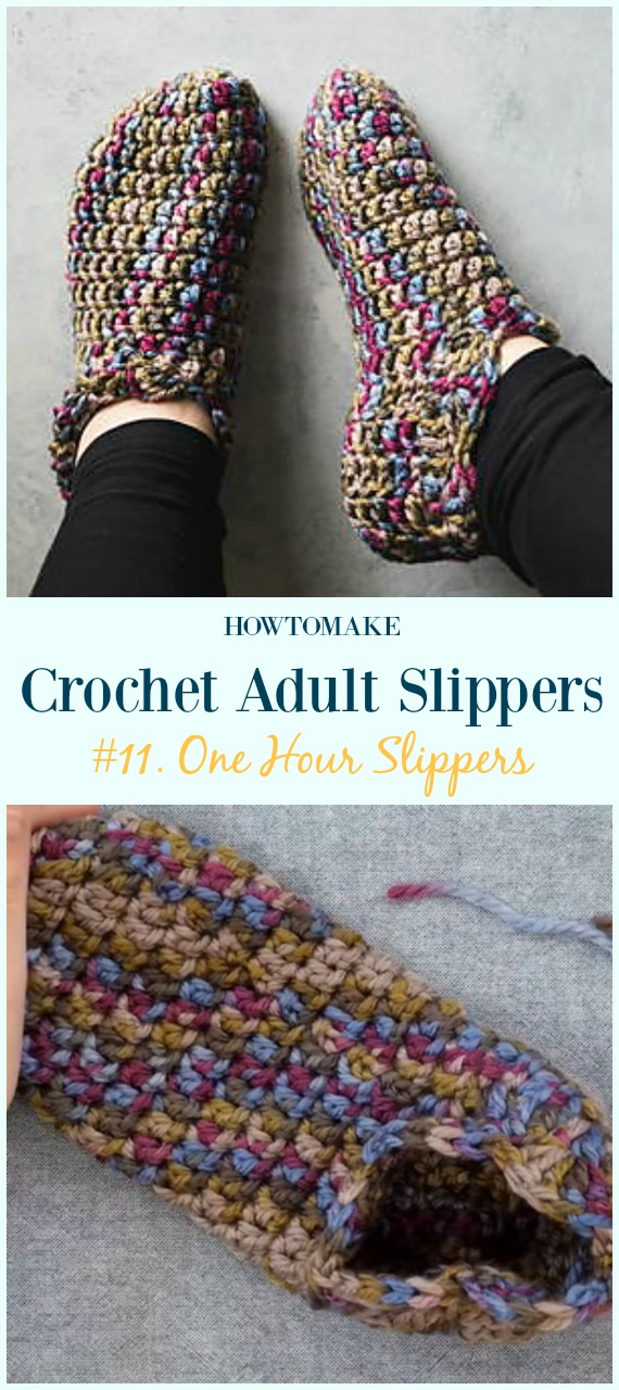 One Hour Slippers Crochet Free Pattern & Video - #Crochet; Adult #Slippers; Free Patterns