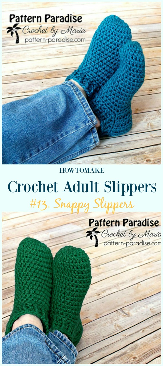 Snappy Slippers Crochet Free Pattern - #Crochet; Adult #Slippers; Free Patterns