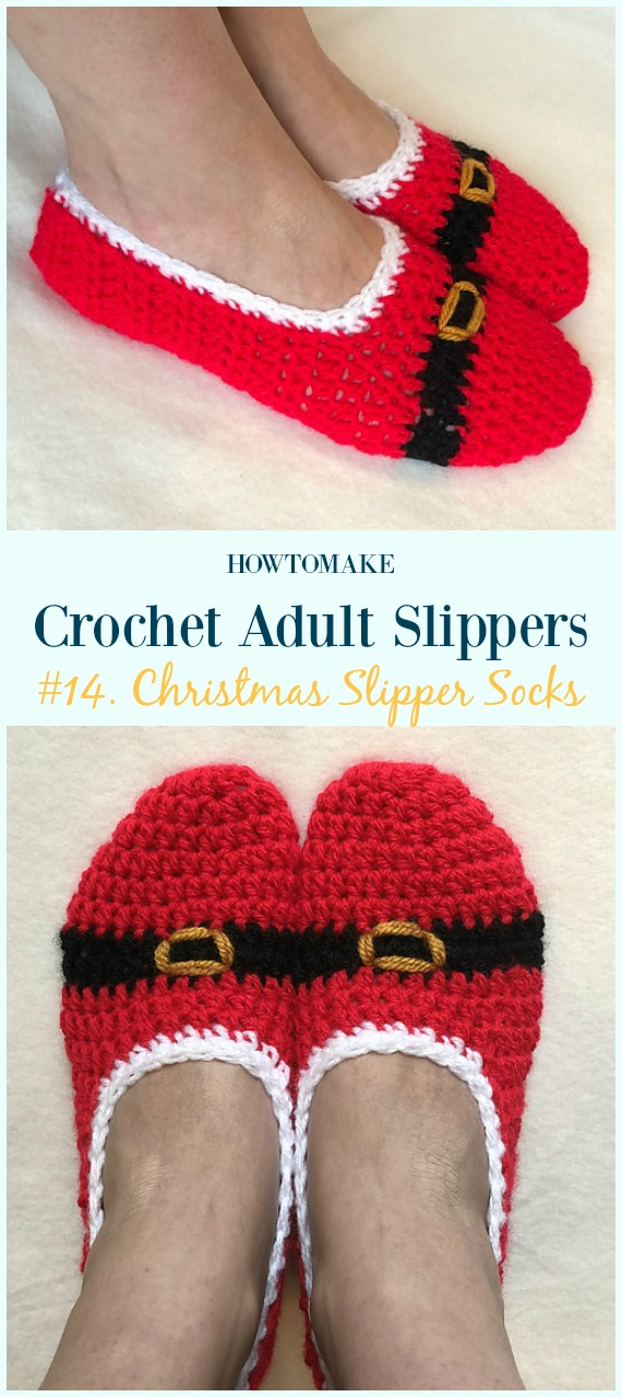Christmas Slipper Socks Crochet Free Pattern - #Crochet; Adult #Slippers; Free Patterns