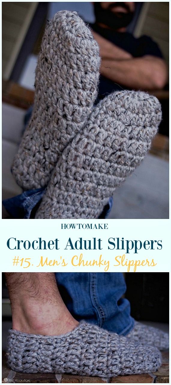 Men's Chunky Slippers Crochet Free Pattern - #Crochet; Adult #Slippers; Free Patterns