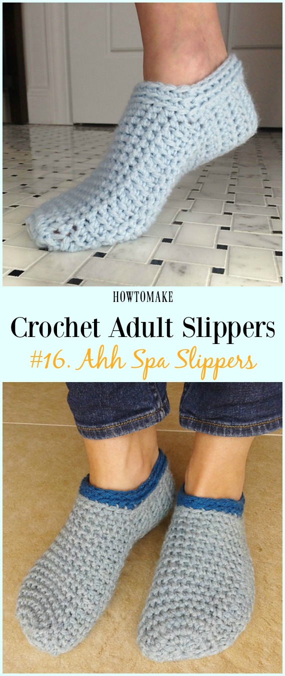 Ahh Spa Slippers Crochet Free Pattern - #Crochet; Adult #Slippers; Free Patterns