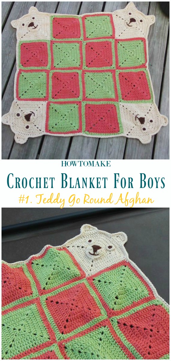 Teddy Go Round Afghan Free Crochet Pattern- #Crochet; #Blanket; Free Patterns For Boys