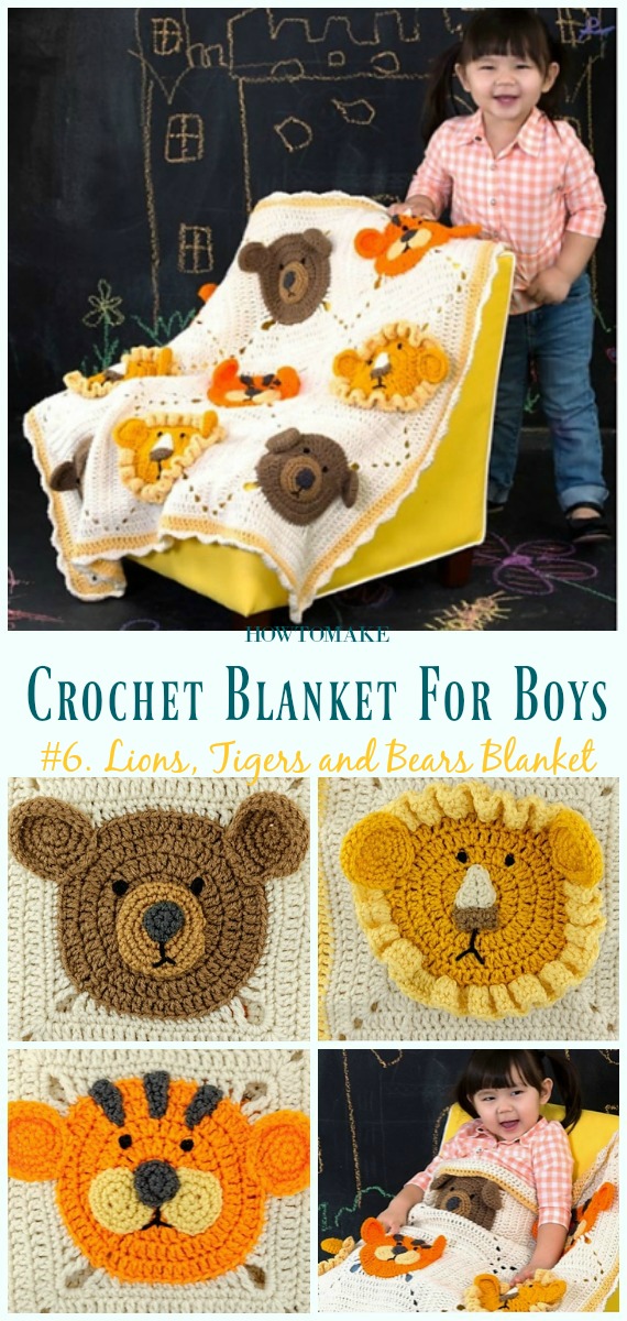 Lions and Tigers and Bears Blanket Free Crochet Pattern- #Crochet; #Blanket; Free Patterns For Boys