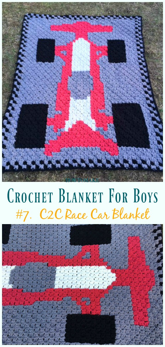 C2C Race Car Blanket Free Crochet Pattern- #Crochet; #Blanket; Free Patterns For Boys